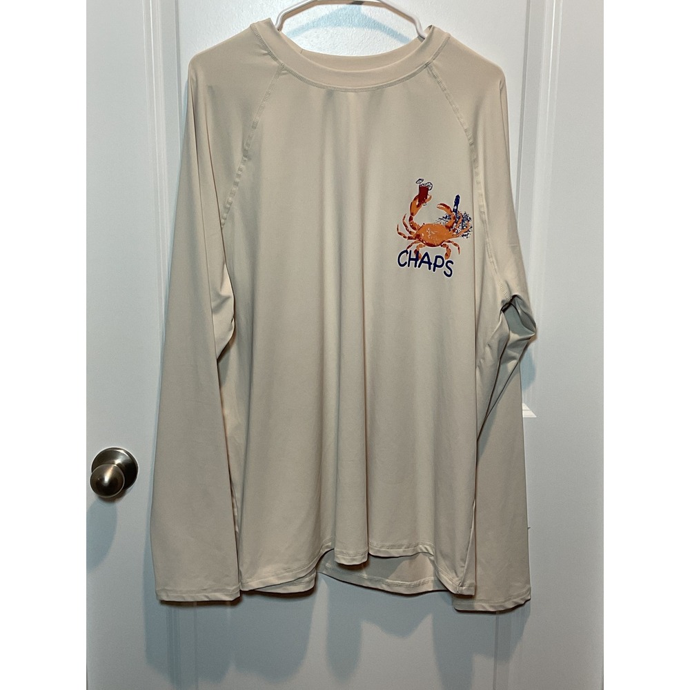 Chaps Mens XL Long Sleeve Crab Nantucket T‎ Shirt Tan Rash Guard